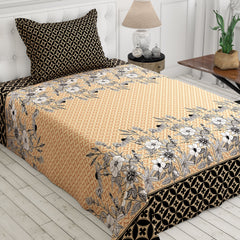 Xara Black Floral Striped Border Bed Sheet Set - 8518-19