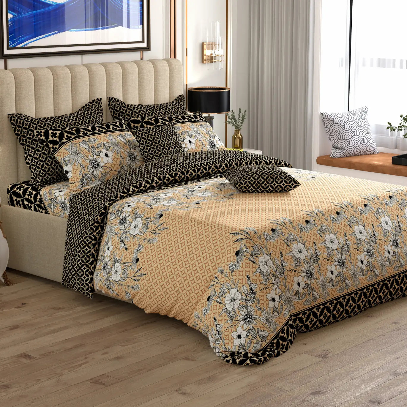 Xara 8 pcs king reversible quilt cover set bedsheet 8518-19