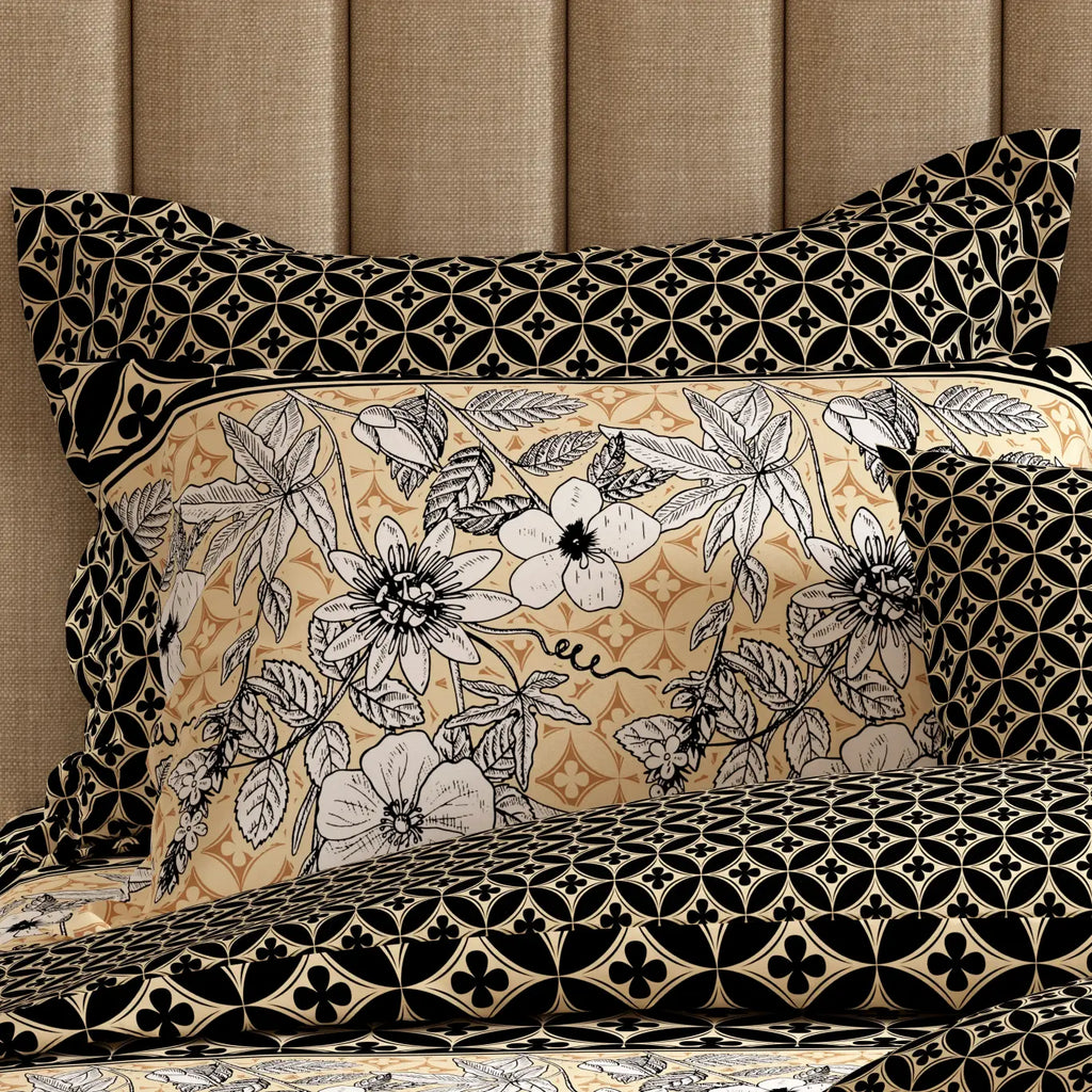 BLACK & GOLD FLORAL Xara 8 Pcs King Reversible Quilt Cover Set Bedsheet