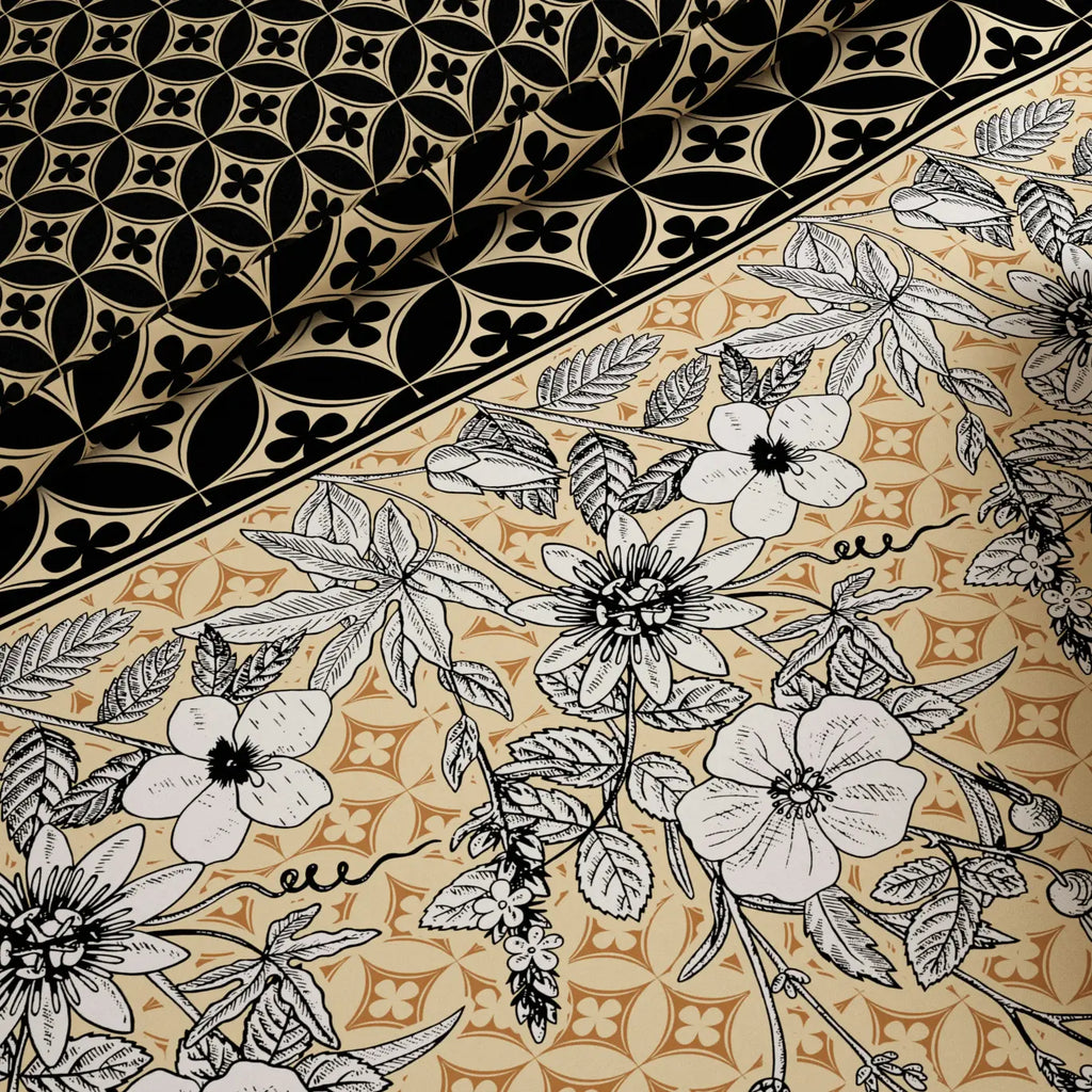 BLACK & GOLD FLORAL Xara 8 Pcs King Reversible Quilt Cover Set Bedsheet