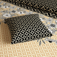 BLACK & GOLD FLORAL Xara 8 Pcs King Reversible Quilt Cover Set Bedsheet