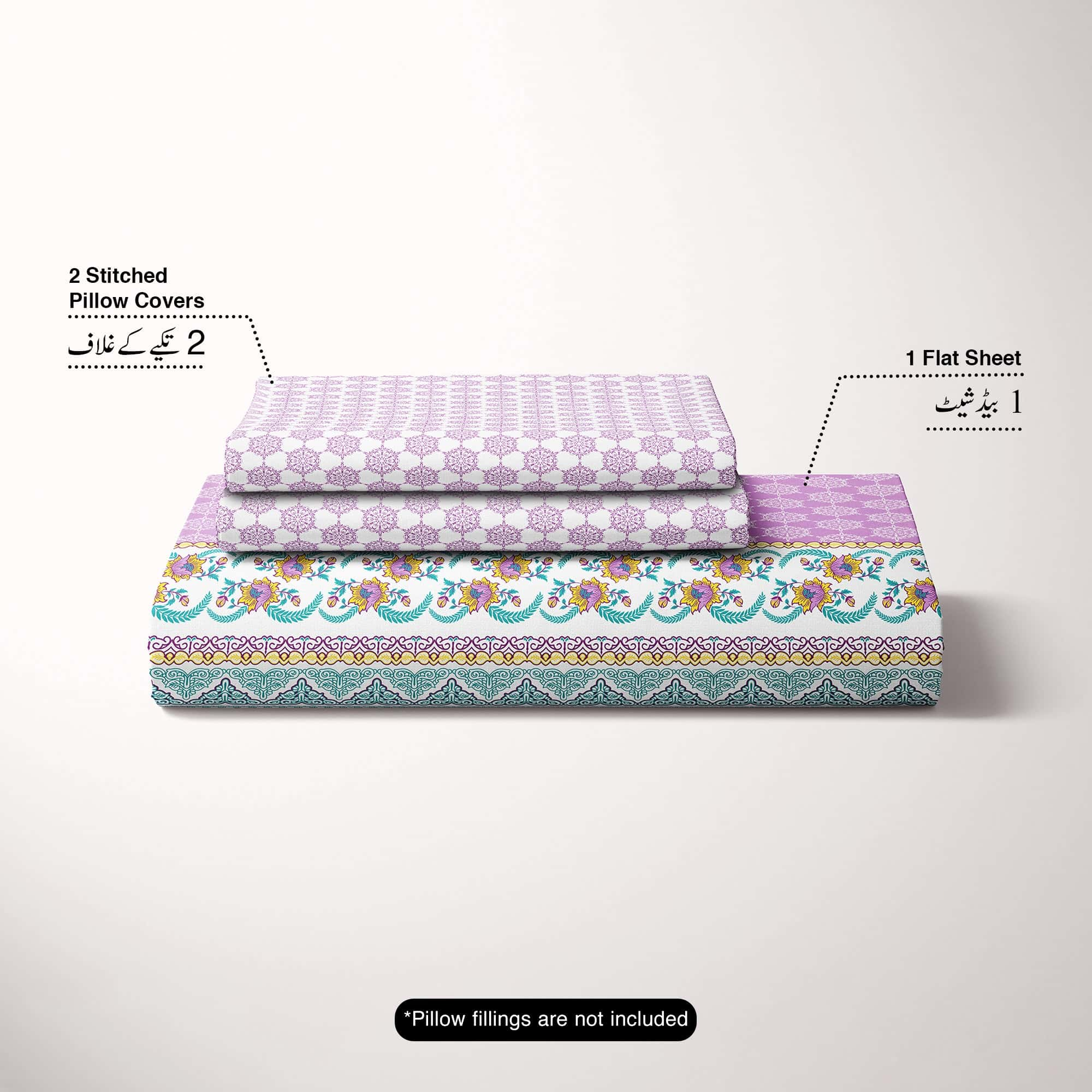 Xara Purple Floral Striped Border Bed Sheet Set - 8524-25