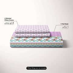 Xara Purple Floral Striped Border Bed Sheet Set - 8524-25