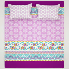 Xara Purple Floral Striped Border Bed Sheet Set - 8524-25