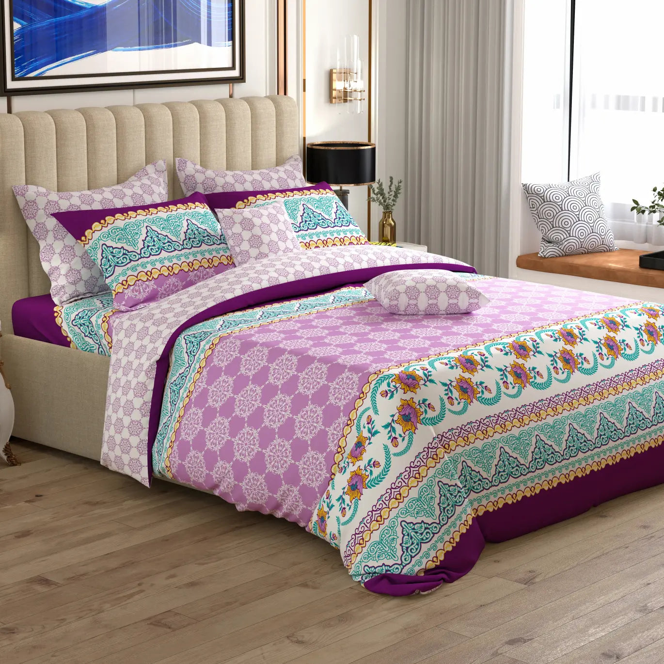 Xara 8 pcs king reversible quilt cover set bedsheet 8524-25