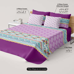 Xara Purple Floral Striped Border Bed Sheet Set - 8524-25