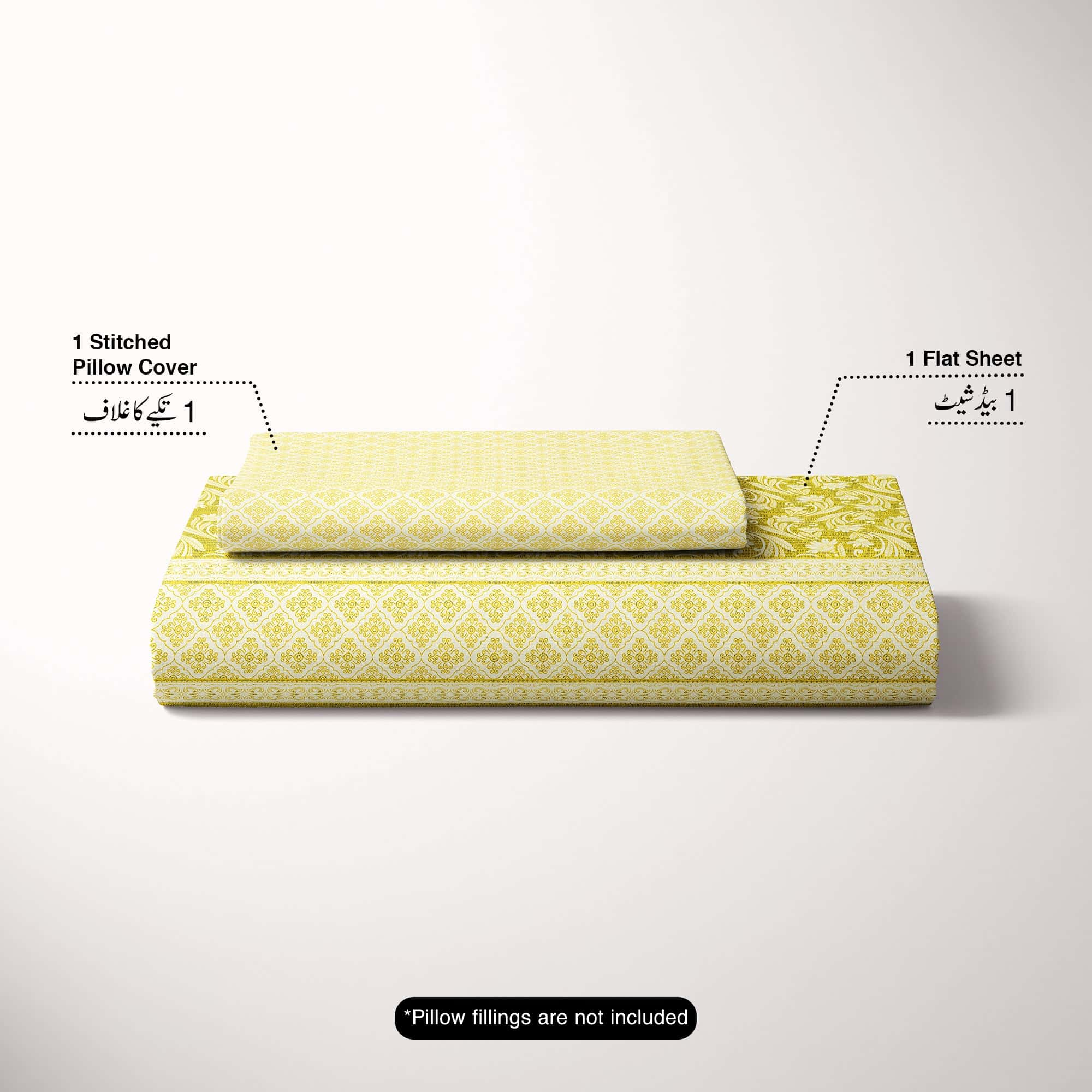 Xara Yellow Floral Striped Bed Sheet Set - 8539-40