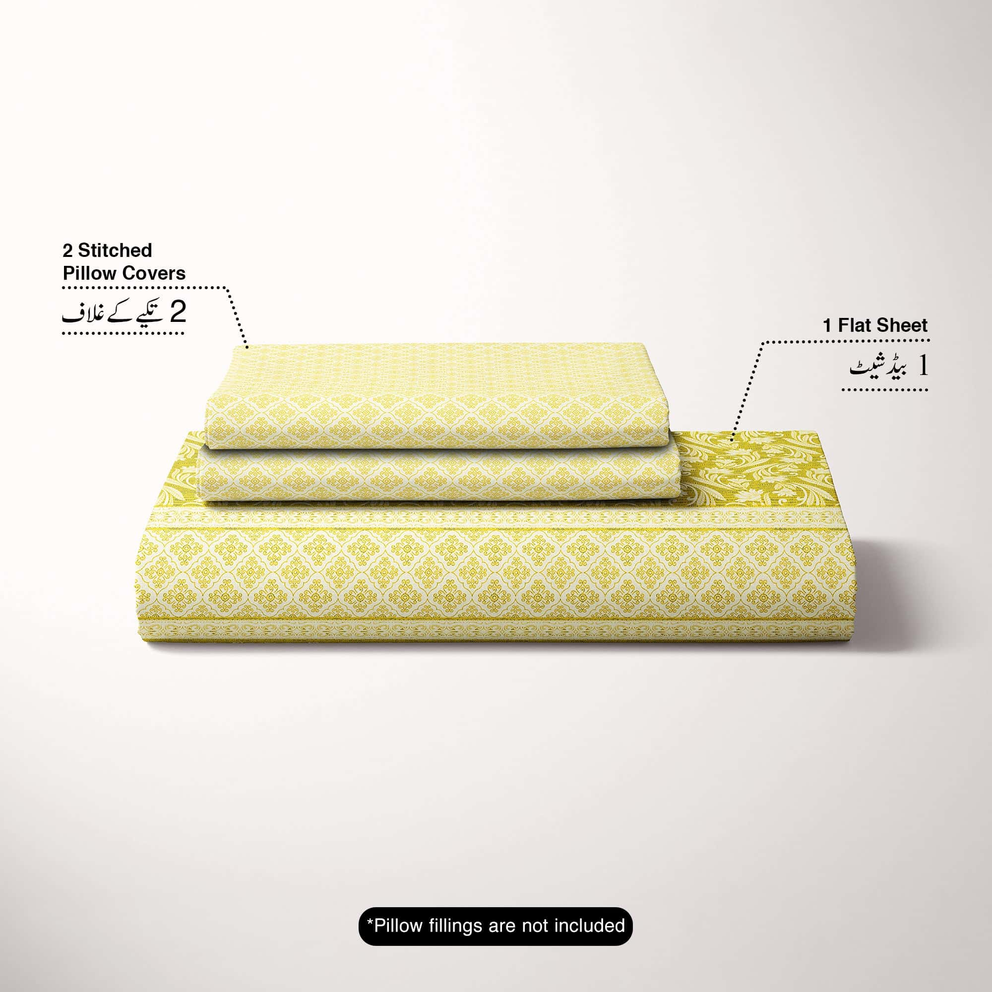 Xara Yellow Floral Striped Bed Sheet Set - 8539-40