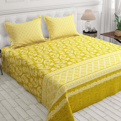 Xara Yellow Floral Striped Bed Sheet Set - 8539-40