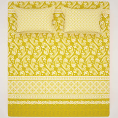 Xara Yellow Floral Striped Bed Sheet Set - 8539-40