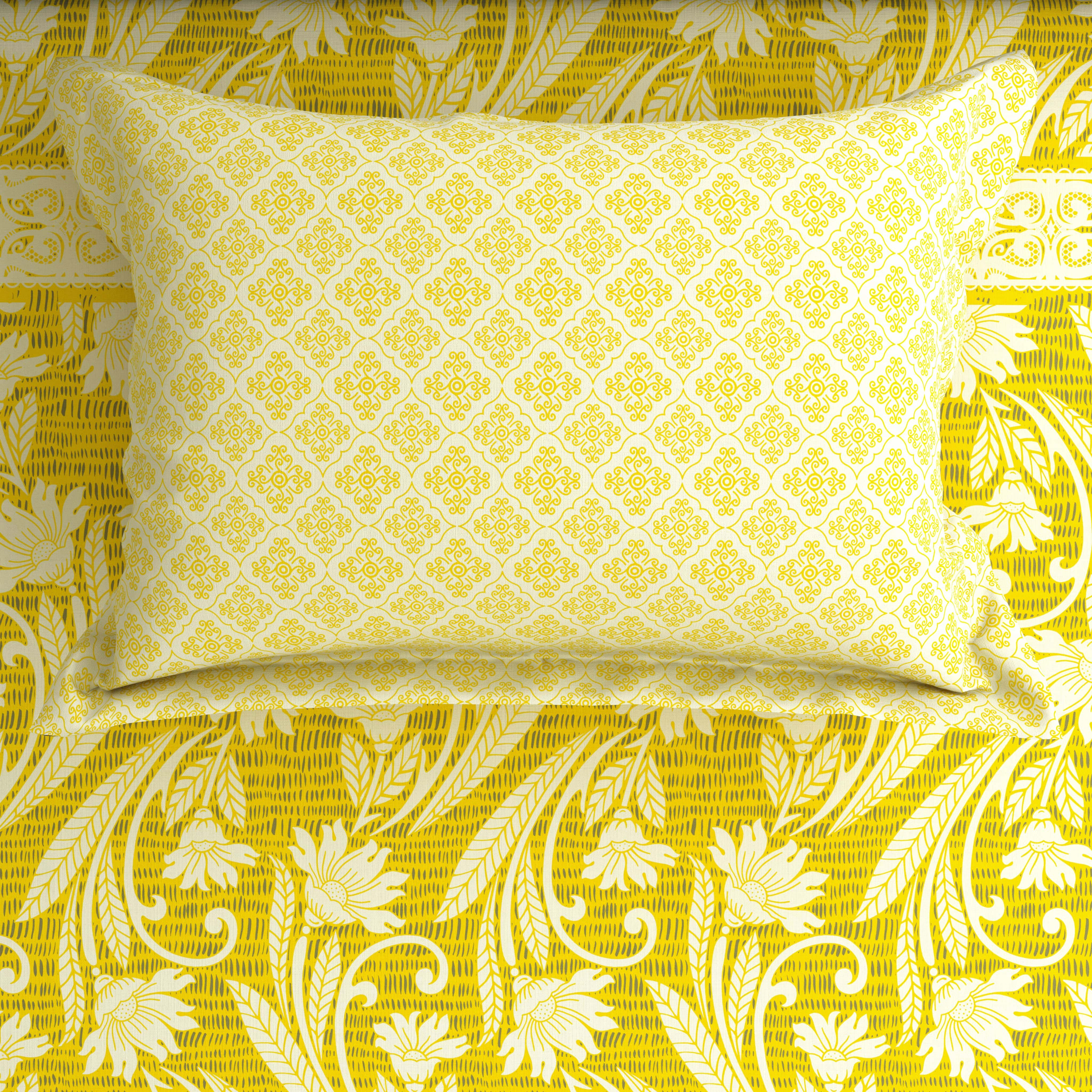 Xara Yellow Floral Striped Bed Sheet Set - 8539-40