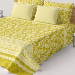 Xara Yellow Floral Striped Bed Sheet Set - 8539-40