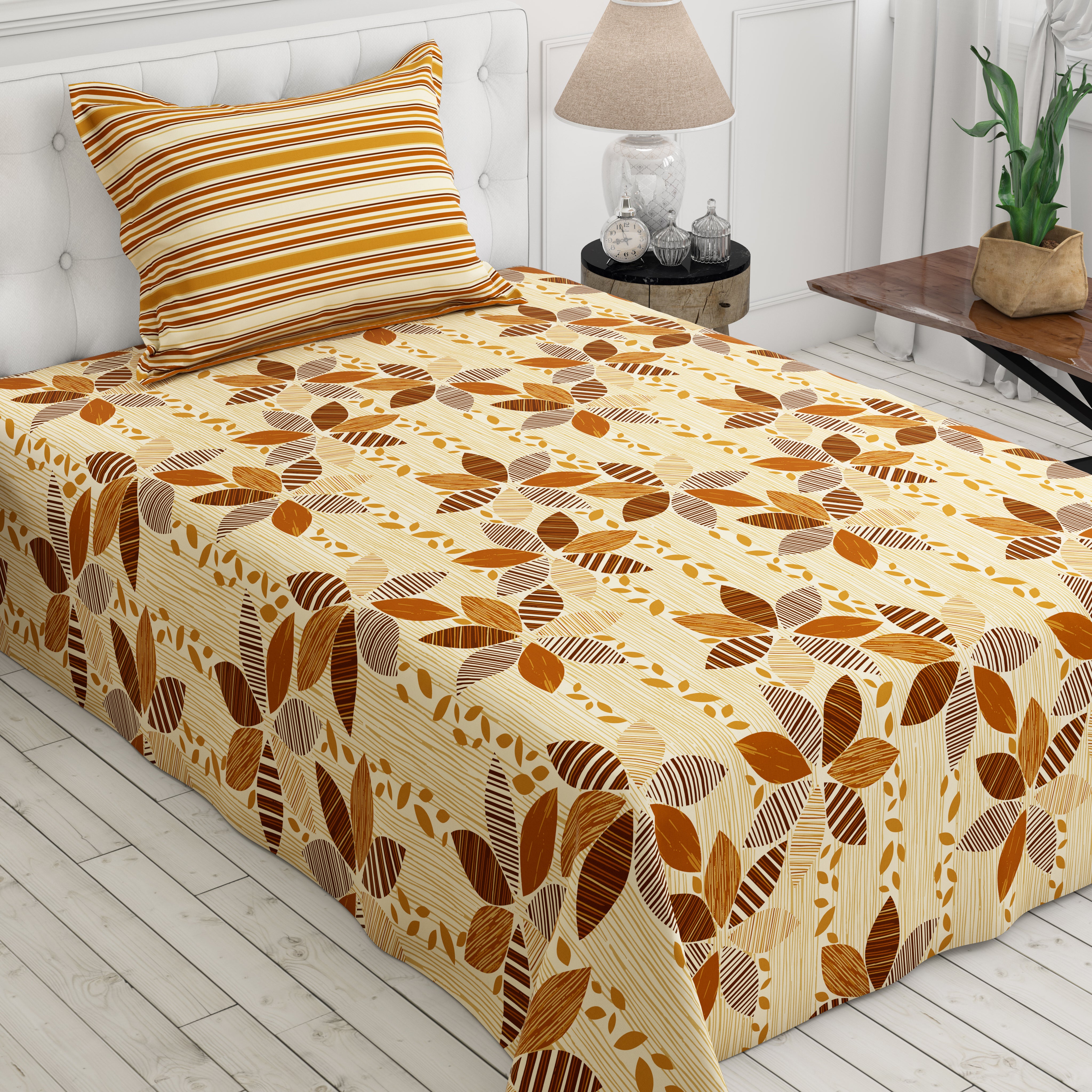 Xara Cream Striped Floral Bed Sheet Set - 8551-52