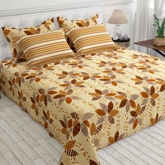 Xara Cream Striped Floral Bed Sheet Set - 8551-52