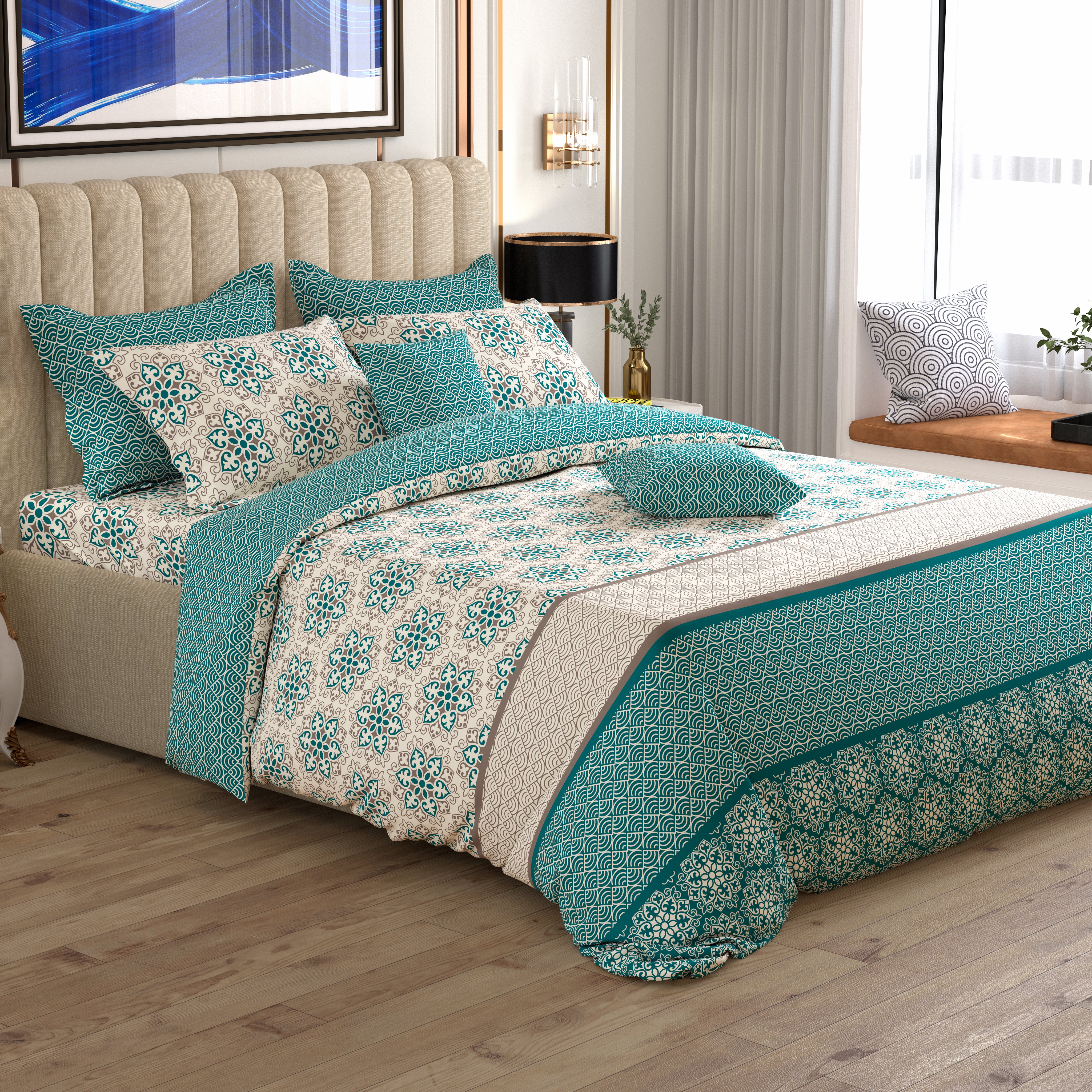 Xara 8 pcs king reversible quilt cover set bedsheet 8553