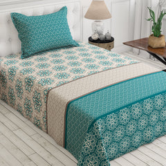 Xara Teal Floral Striped Border Bed Sheet Set - 8553-54