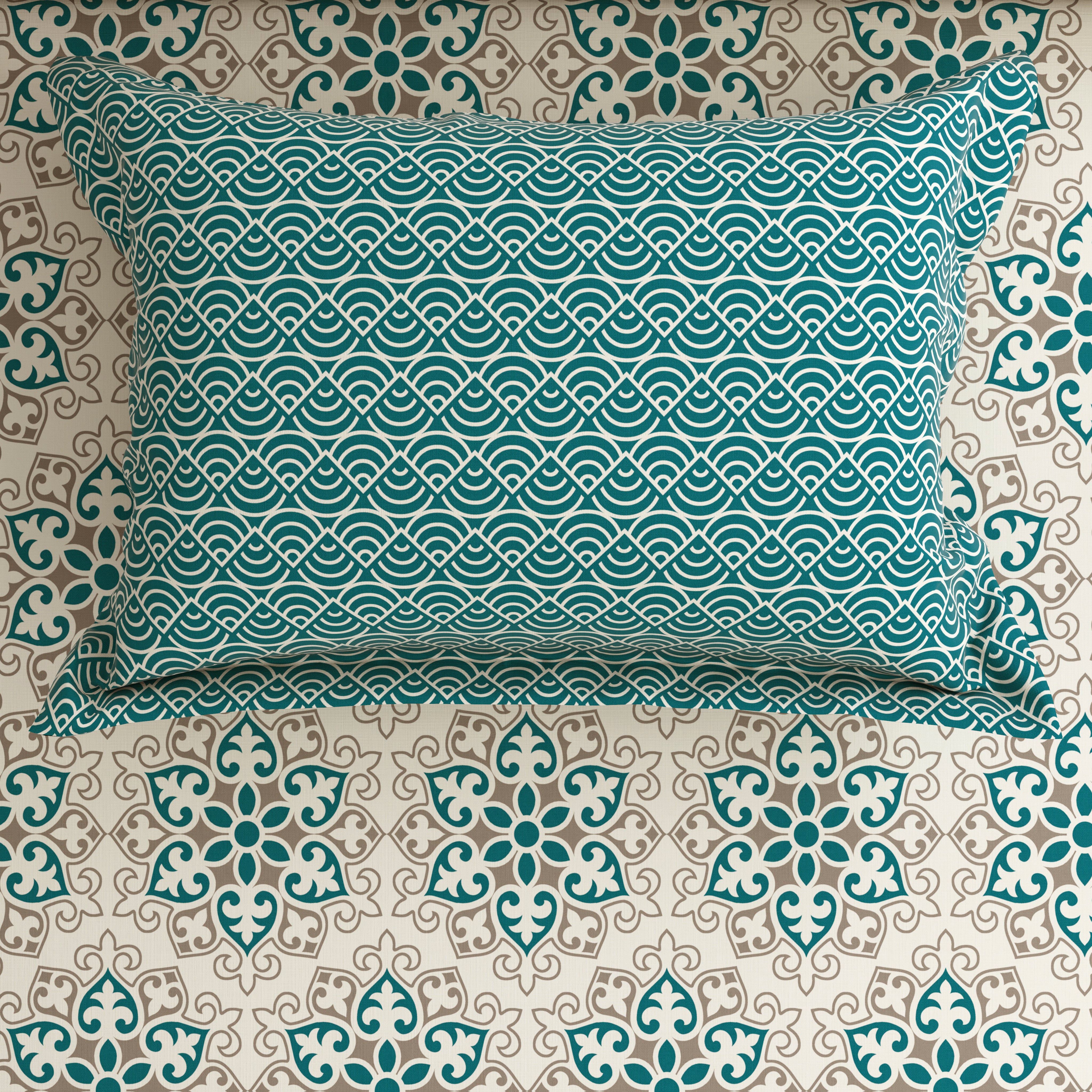 Xara Teal Floral Striped Border Bed Sheet Set - 8553-54