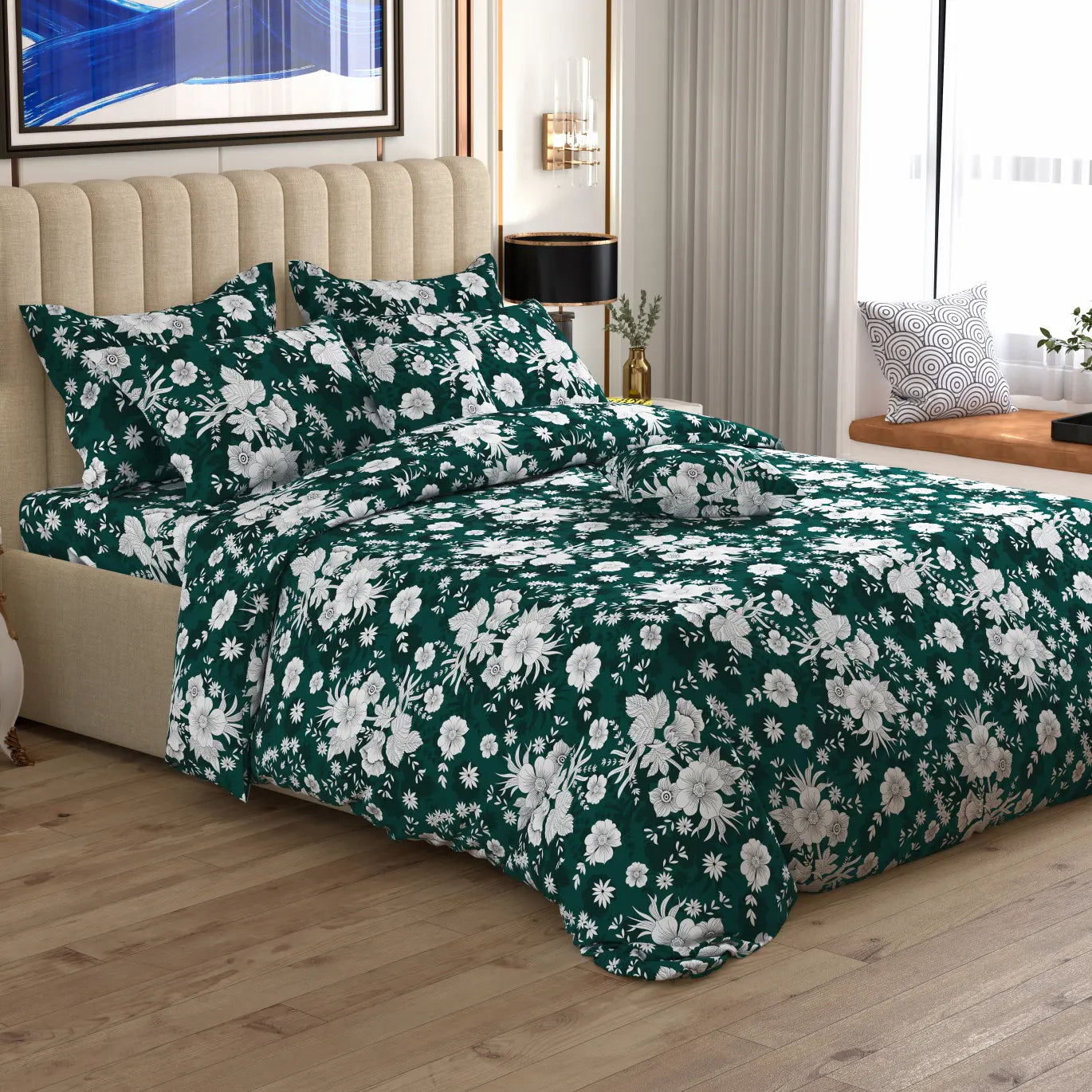 Sateen 8 Pcs King Quilt Cover Set Bedsheet 8555