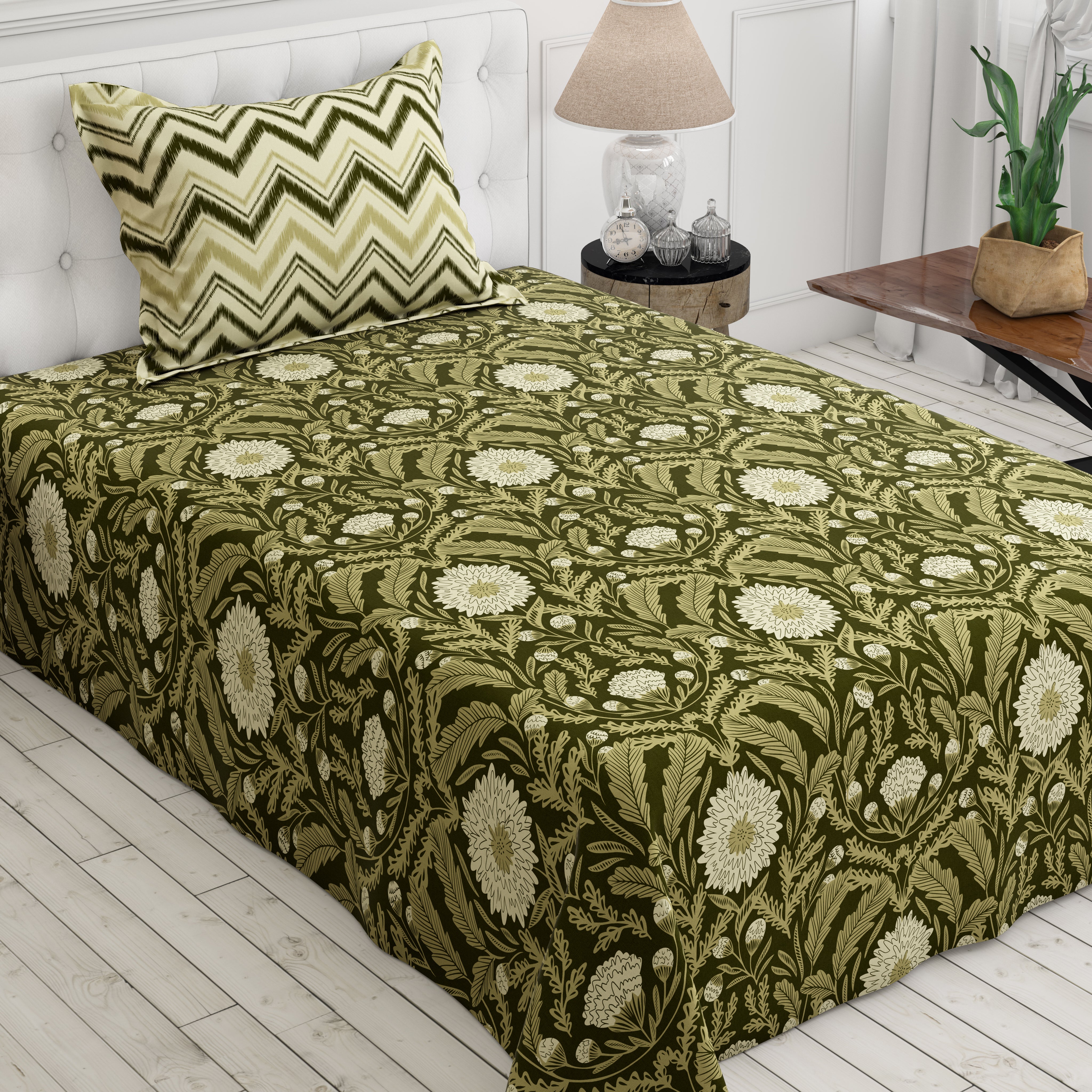 Xara Green Zigzag Chevron Bed Sheet Set - 8559-60