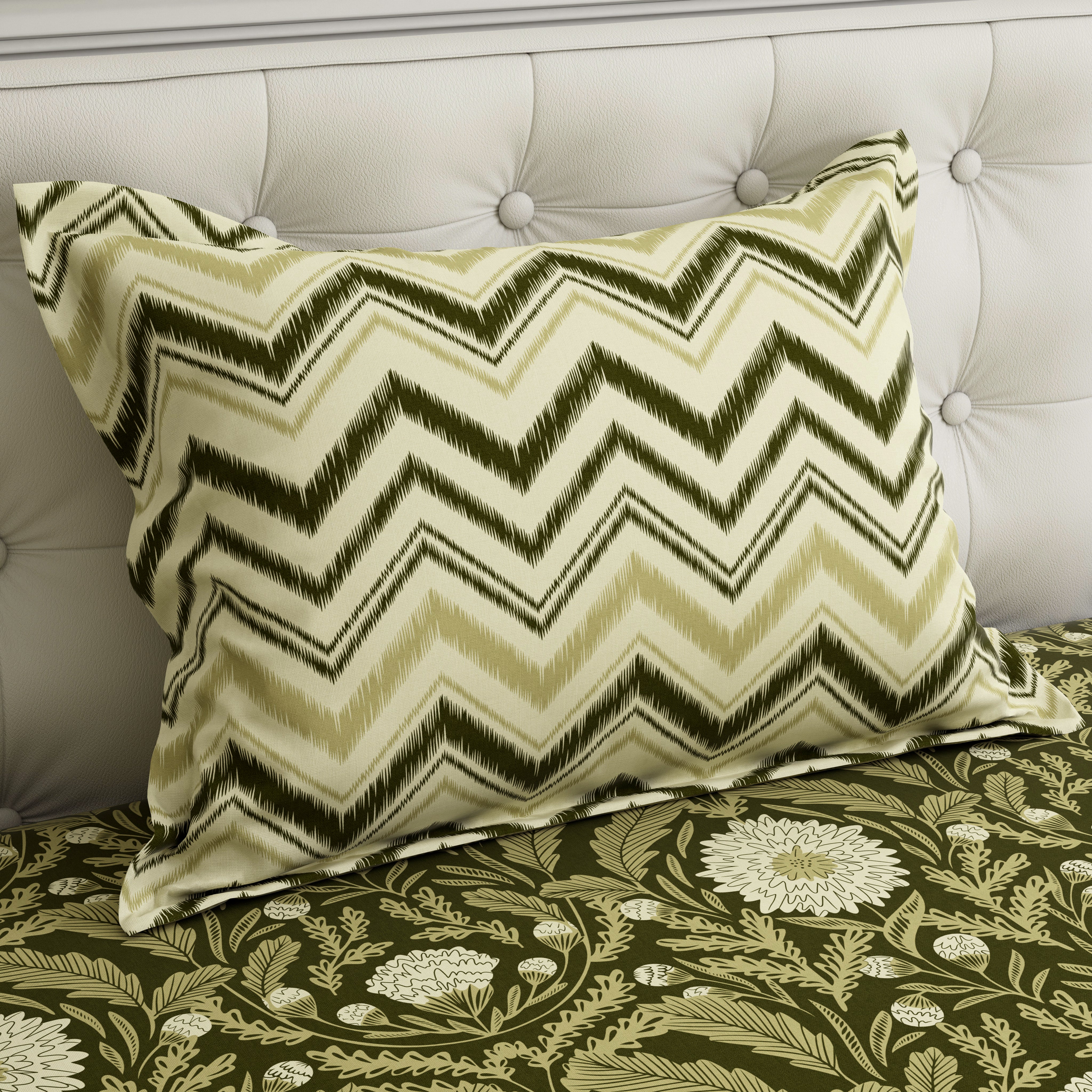 Xara Green Zigzag Chevron Bed Sheet Set - 8559-60