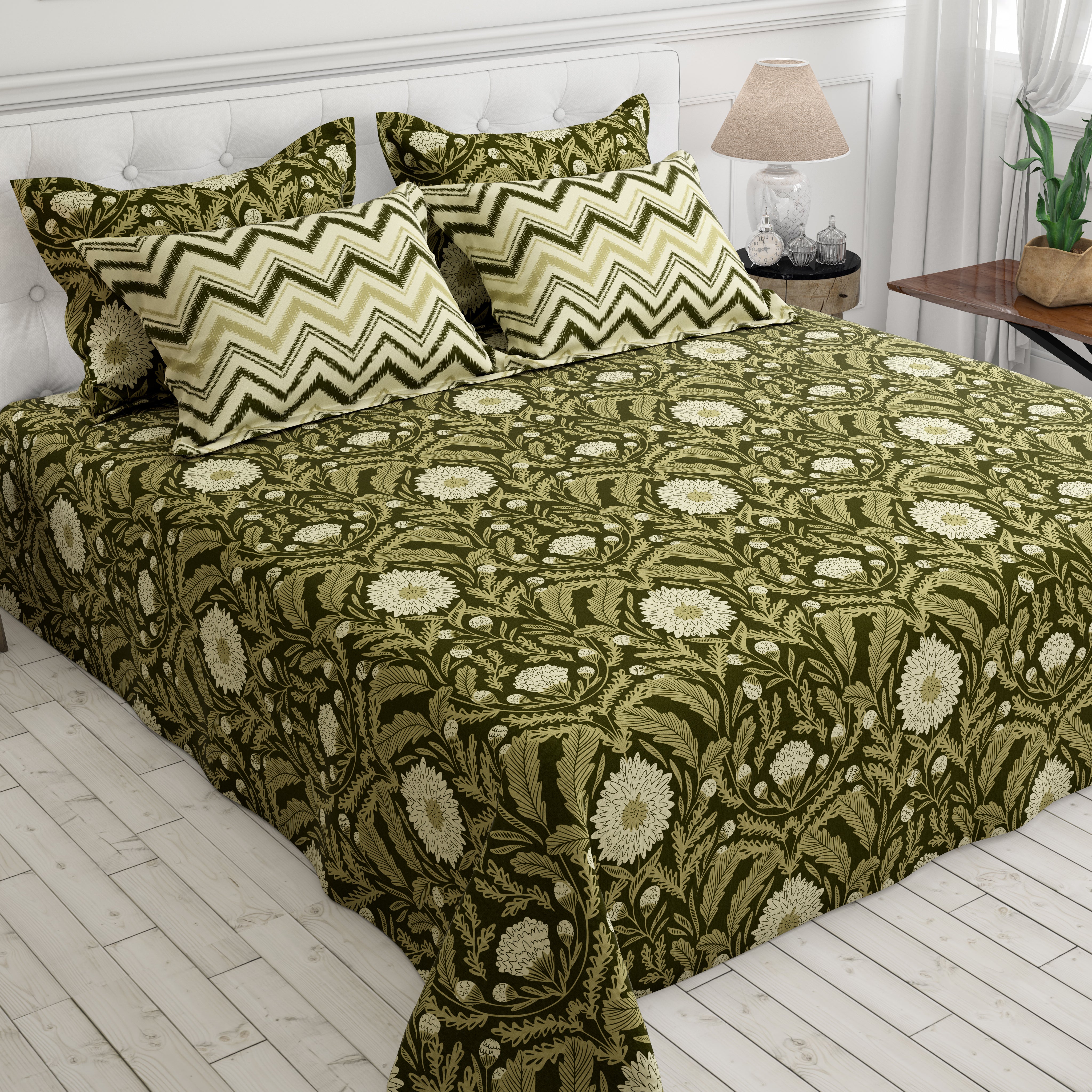 Xara Green Zigzag Chevron Bed Sheet Set - 8559-60