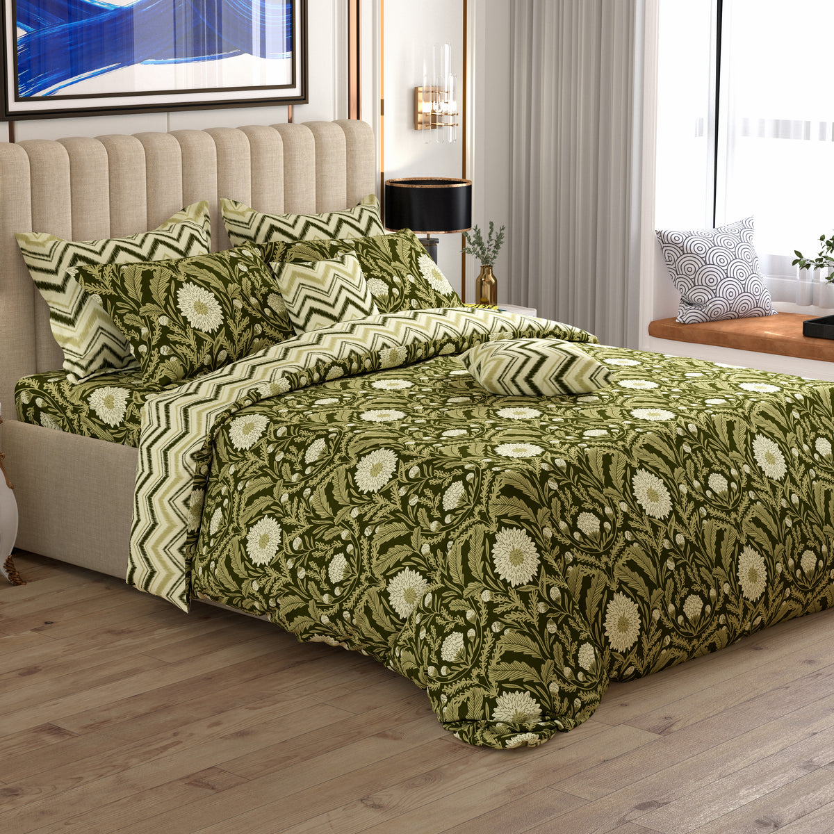 Xara 8 pcs king reversible quilt cover set bedsheet 8559