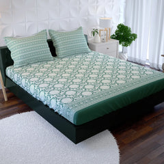 Xara Green Floral Fitted Bed Sheet Set