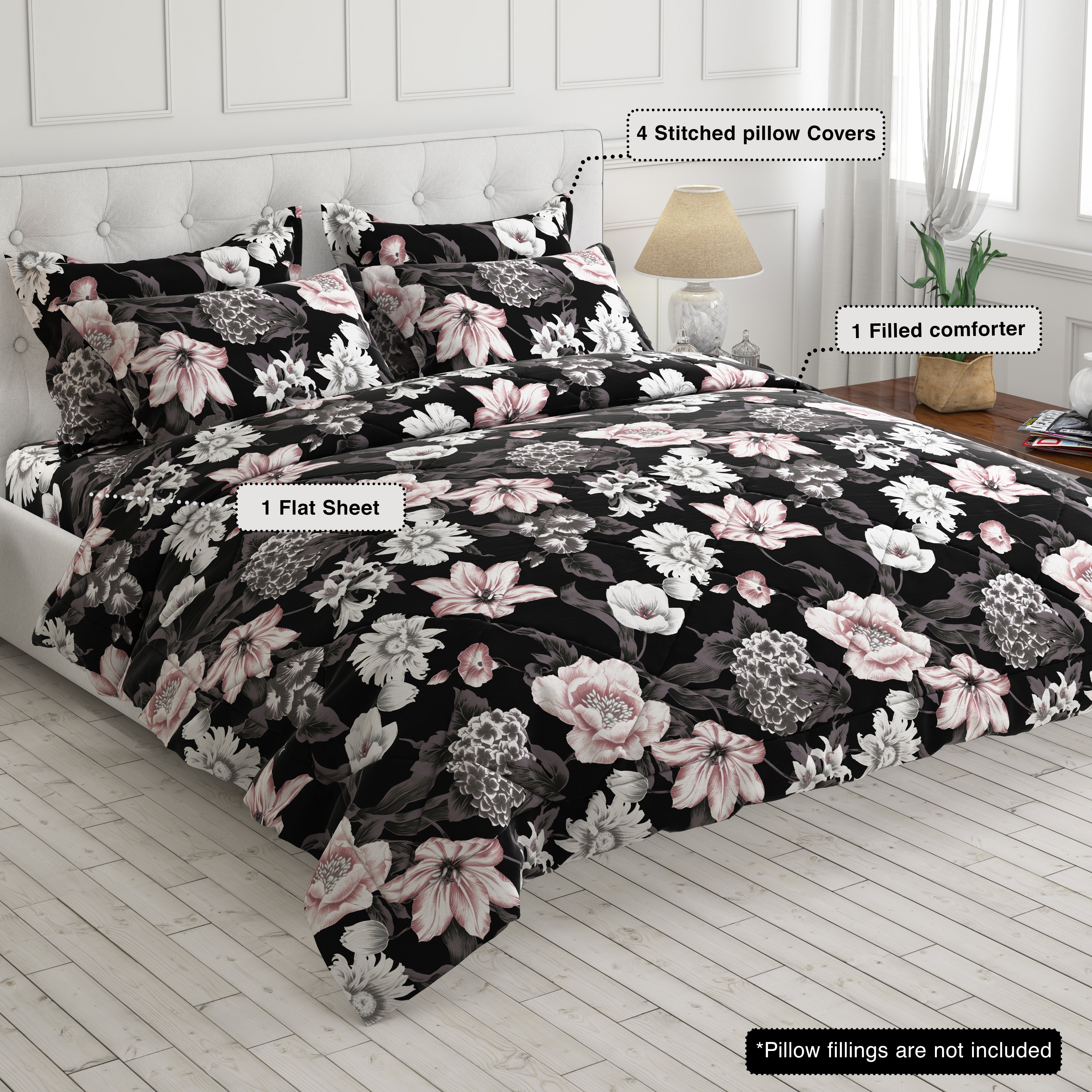 Sateen 6-pcs comforter set 6331 (Black)