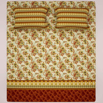 Xara Floral Striped Border Bed Sheet Set Cream