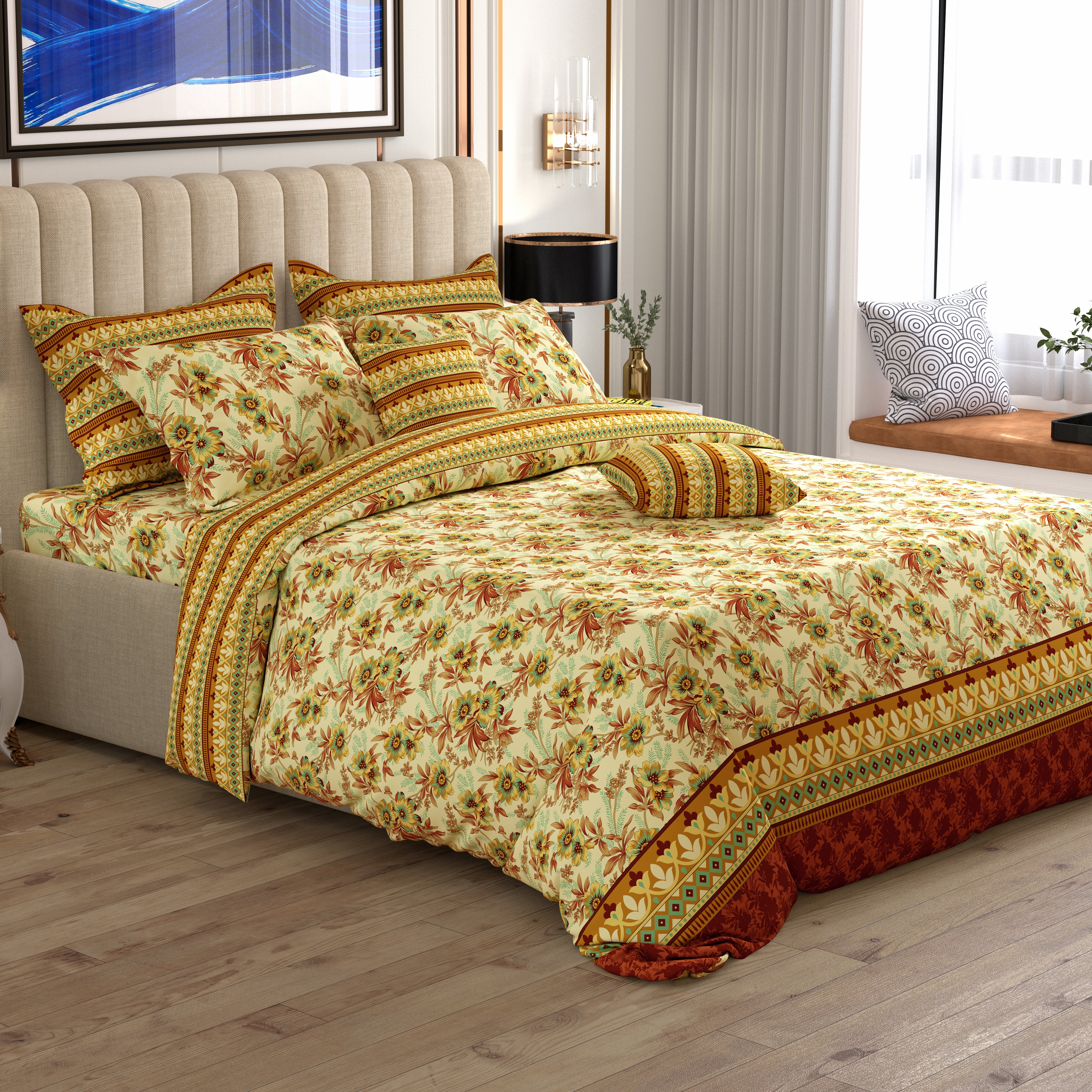 Xara 8 pcs king reversible quilt cover set bedsheet 8573