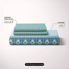 Xara Light Blue Turquoise Damask Bed Sheet Set - 8580-8581