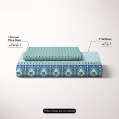 Xara Light Blue Turquoise Damask Bed Sheet Set - 8580-8581