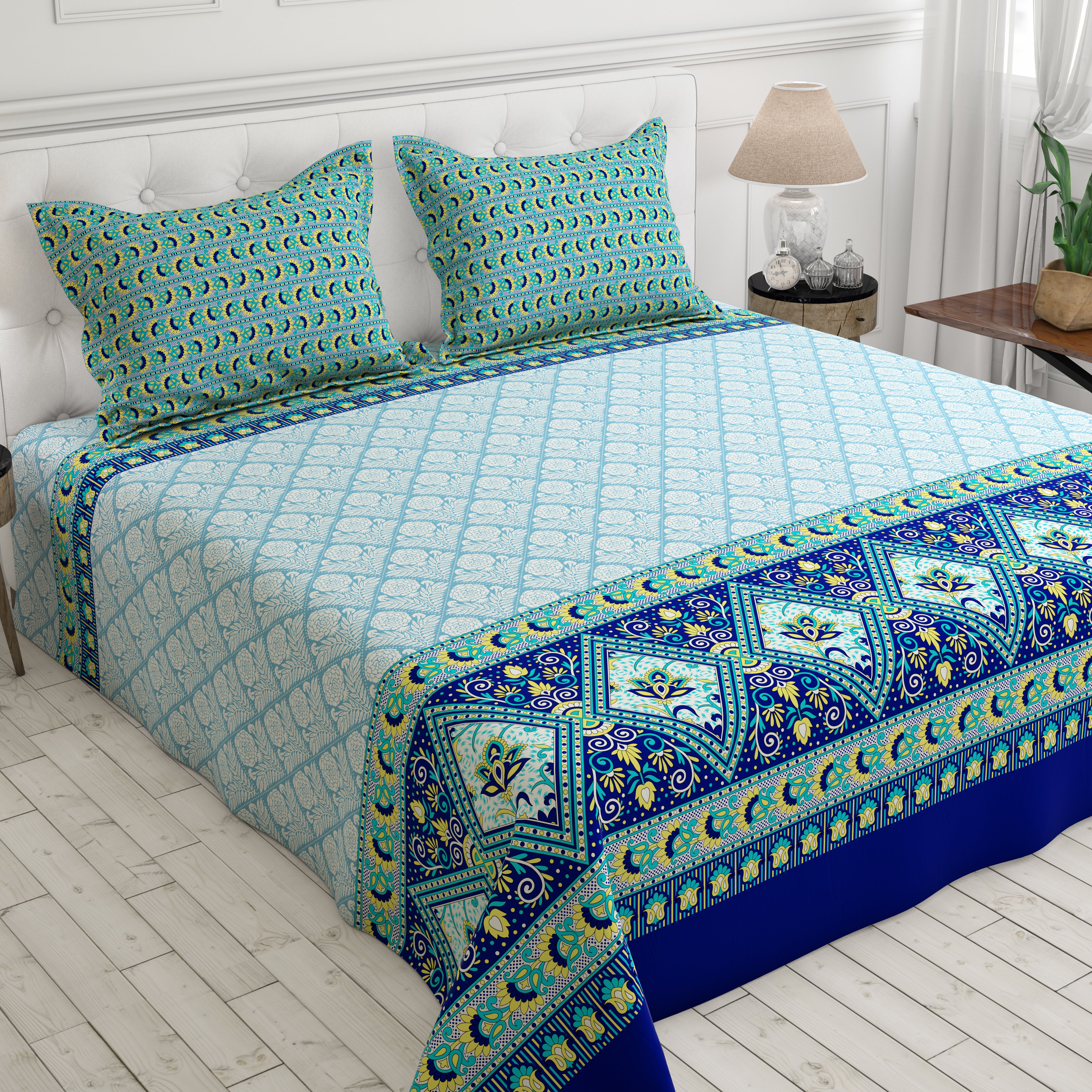 Xara Light Blue Turquoise Damask Bed Sheet Set - 8580-8581