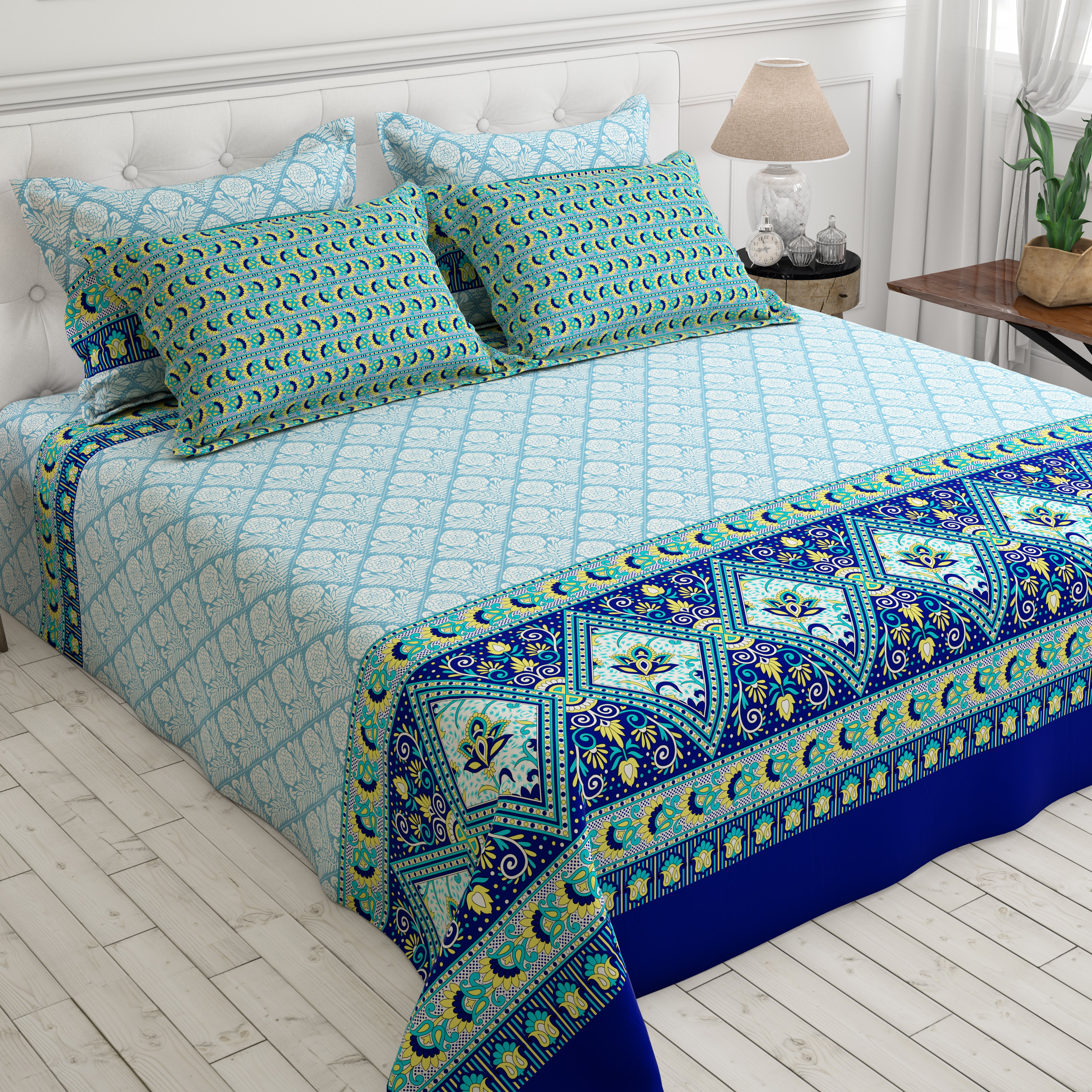 Xara Light Blue Turquoise Damask Bed Sheet Set - 8580-8581