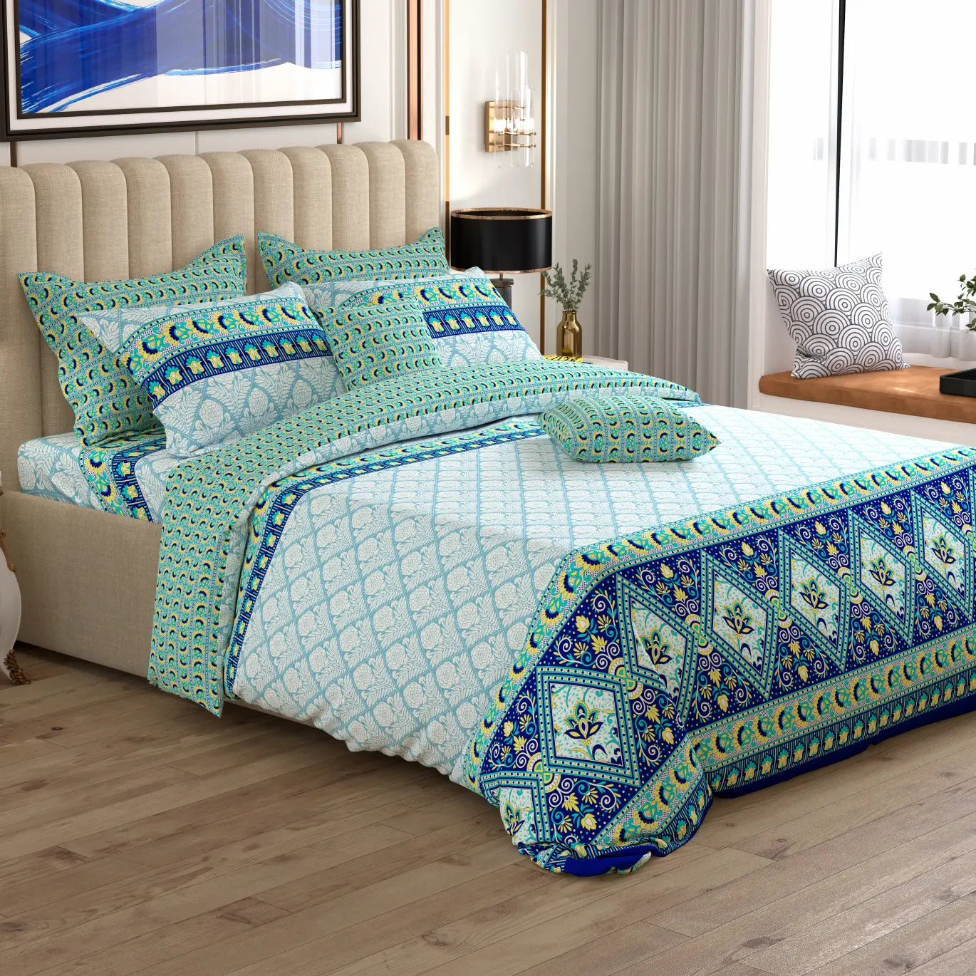 Xara 8 pcs king reversible quilt cover set bedsheet 8580-81