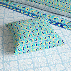 TURQUOISE & ROYAL BLUE GEOMETRIC Xara 8 Pcs King Reversible Quilt Cover Set Bedsheet