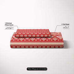 Xara Red Geometric Bed Sheet Set - 8585-8586