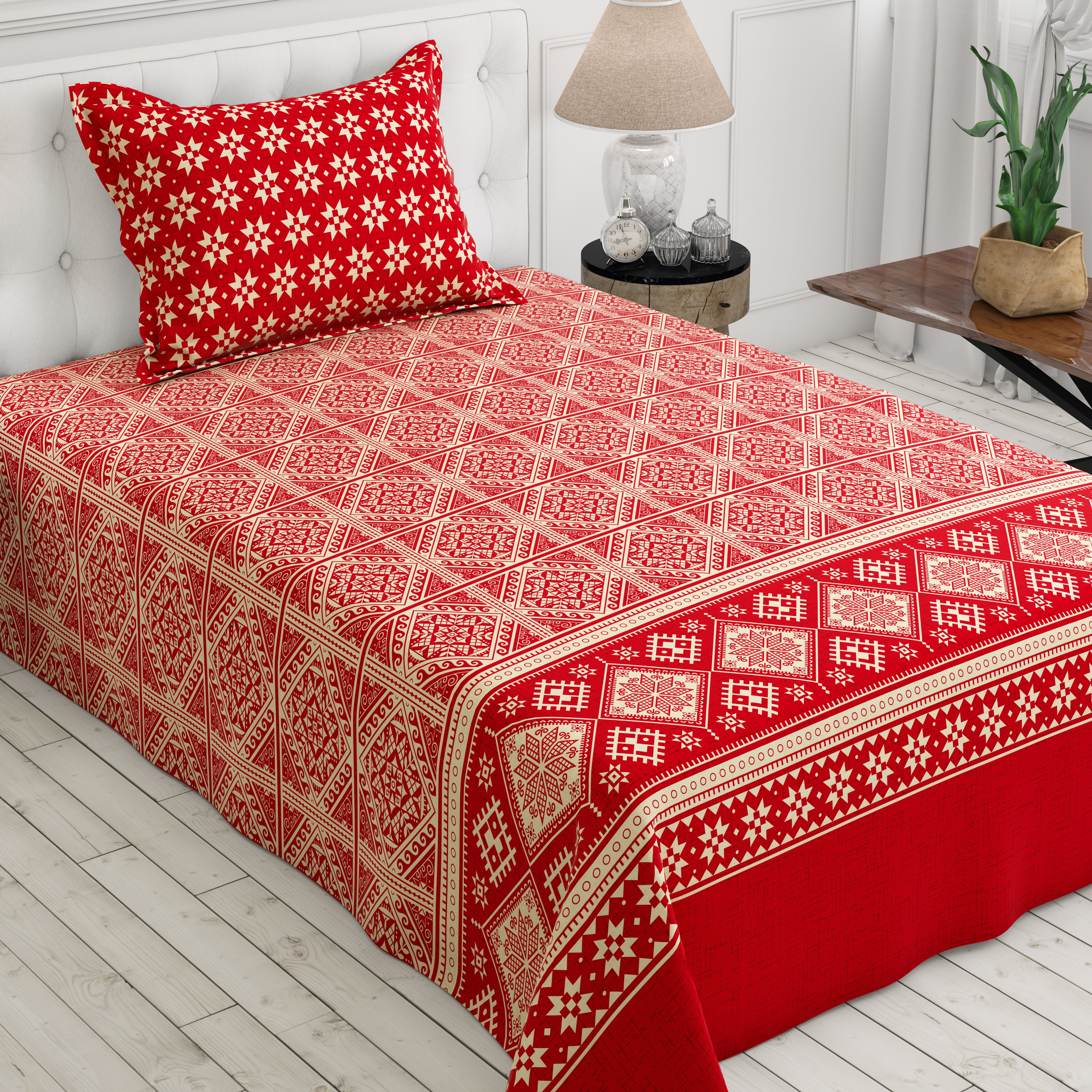 Xara Red Geometric Bed Sheet Set - 8585-8586