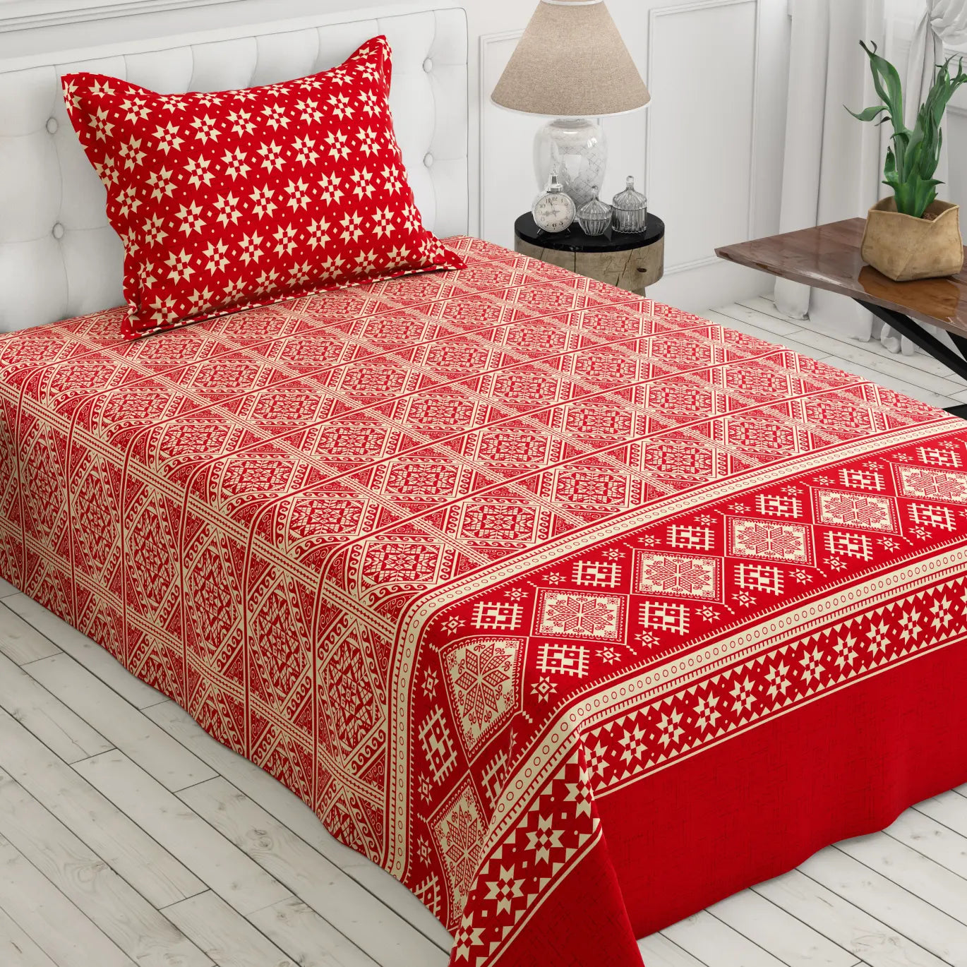 Xara Red Geometric Bed Sheet Set - 8585-8586