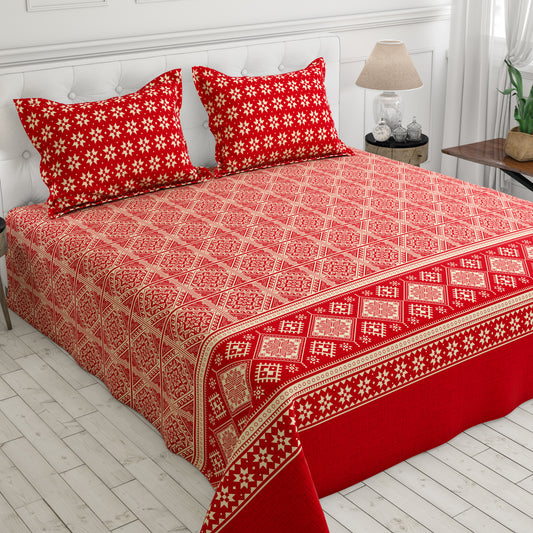 Xara Red Geometric Bed Sheet Set - 8585-8586