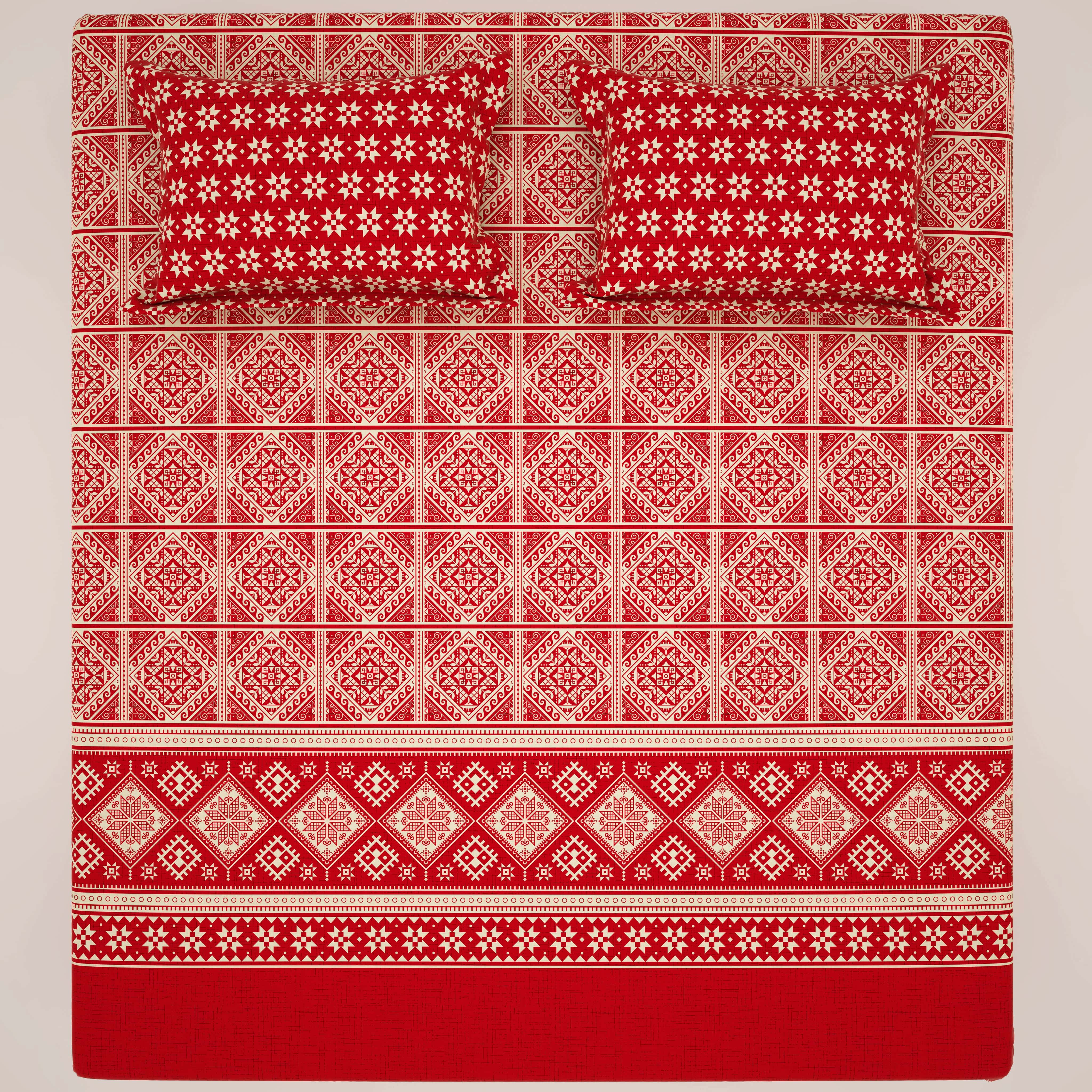 Xara Red Geometric Bed Sheet Set - 8585-8586