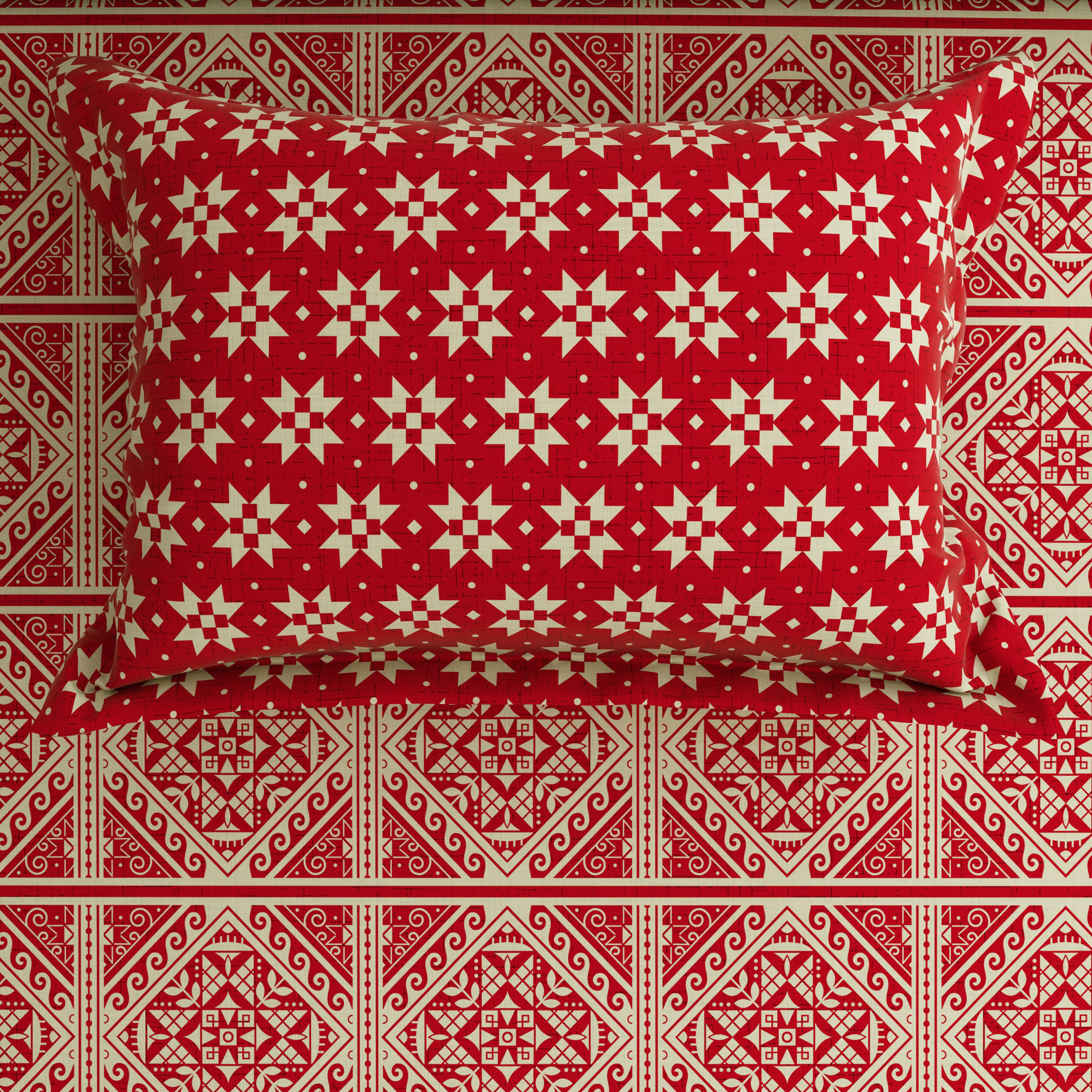 Xara Red Geometric Bed Sheet Set - 8585-8586