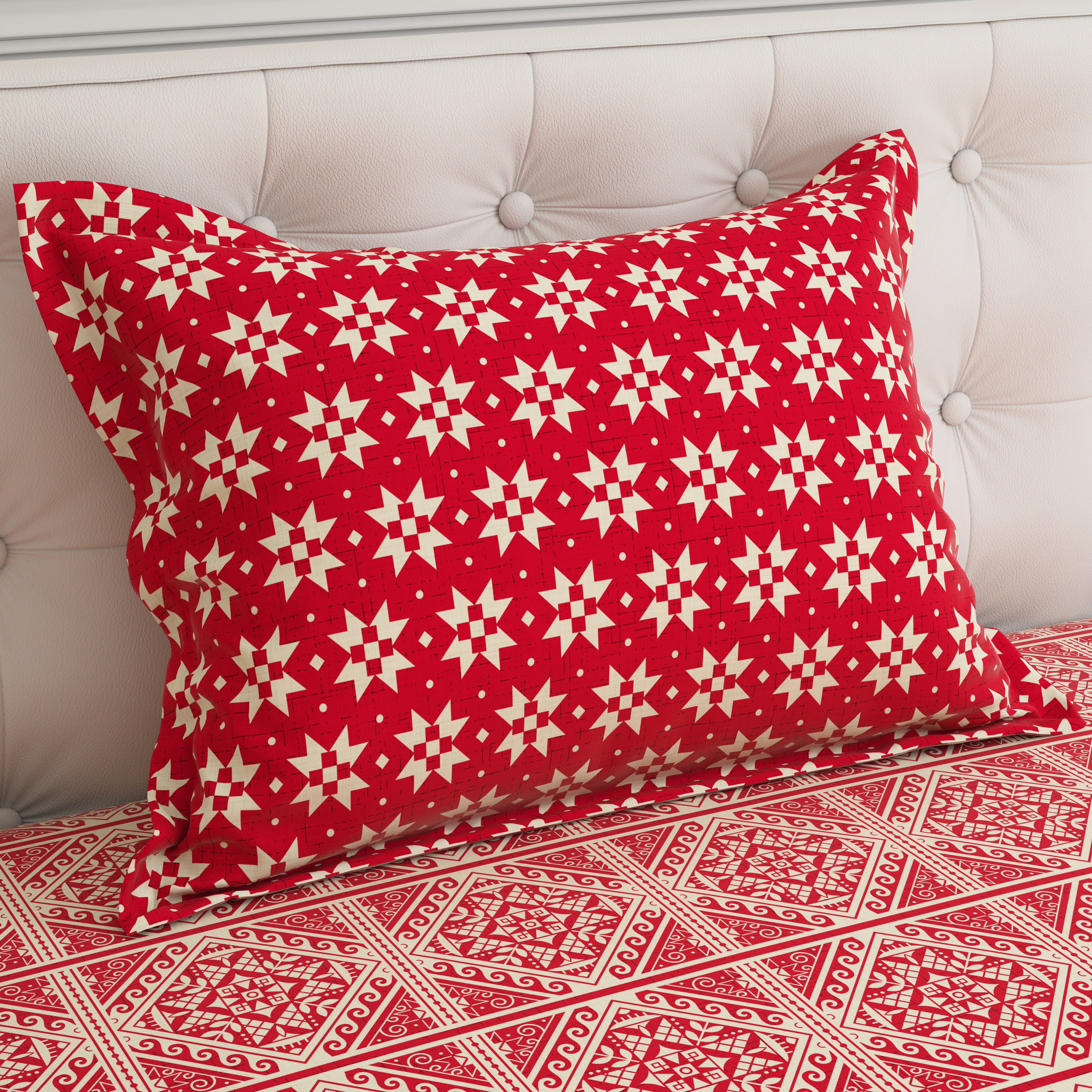 Xara Red Geometric Bed Sheet Set - 8585-8586