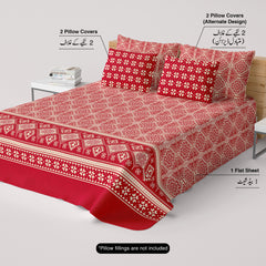 Xara Red Geometric Bed Sheet Set - 8585-8586