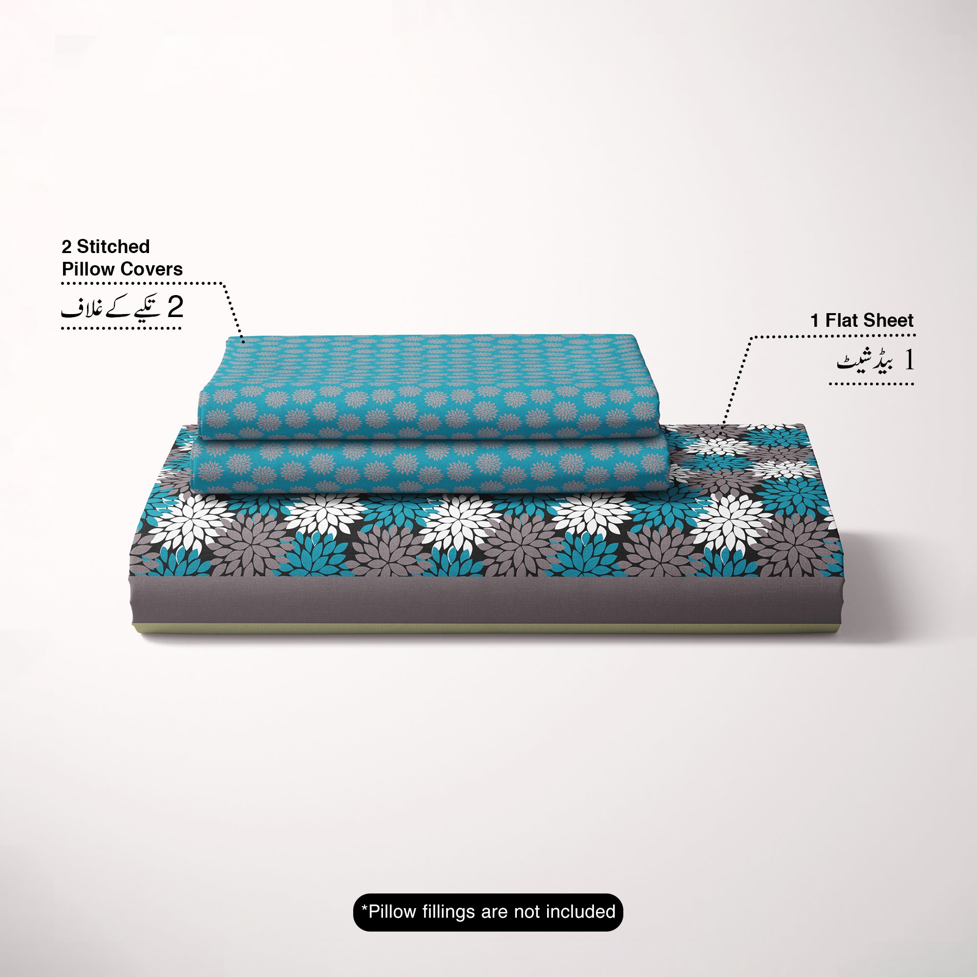 Xara Turquoise Floral Stripes Bed Sheet Set - Xara 8611-8612