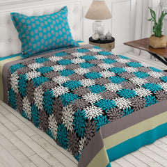 Xara Turquoise Floral Stripes Bed Sheet Set - Xara 8611-8612