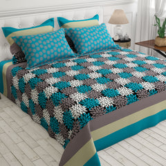 Xara Turquoise Floral Stripes Bed Sheet Set - Xara 8611-8612