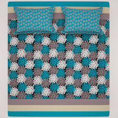 Xara Turquoise Floral Stripes Bed Sheet Set - Xara 8611-8612