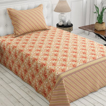 Xara Beige Cream Floral Stripes Bed Sheet Set