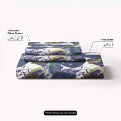 White Abstract Shapes Floral Sateen Bed Sheet Set - Sateen 8655